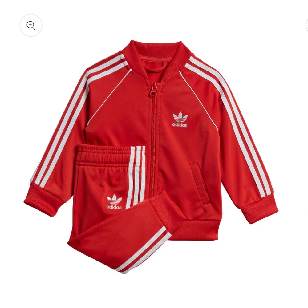Adidas Scarlet Red Tracksuit with White Stripes